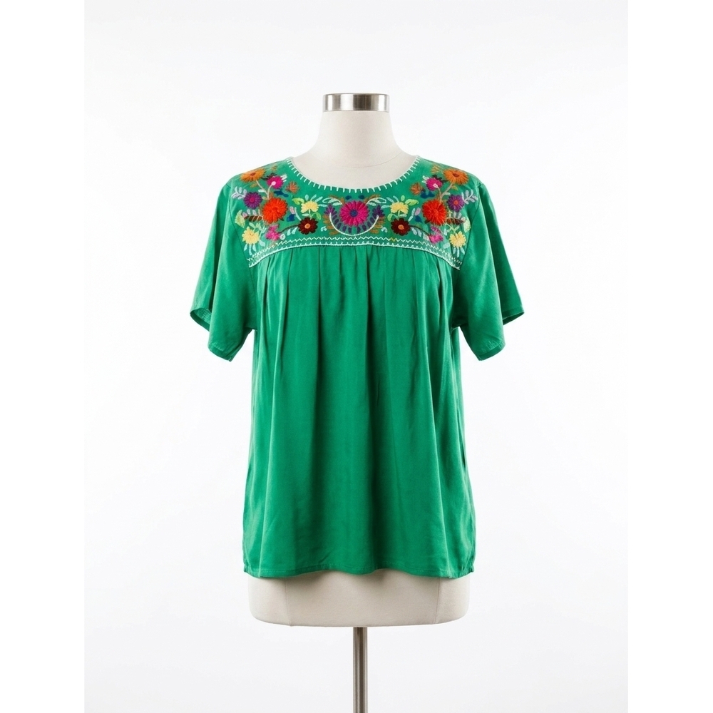 NEW LAYERZ CLOTHING embroidered fiesta top in green